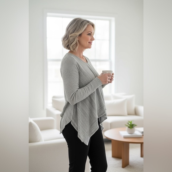 Free People Never Again Ribbed Cardigan Gray Asym Hem Small - Picture 15 of 15